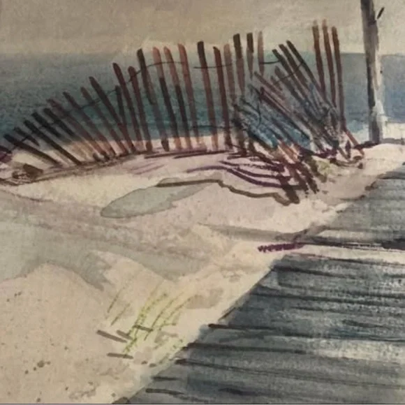 Vintage Original Beach Lighthouse Watercolor Painting - Ralph Lauren Coastal - Picture 3 of 6